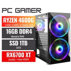 PC GAMER RYZEN 5 4600G, 16GB DDR4, SSD 1TB, RX6700 XT 12GB, FTE 850W