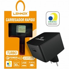 CARREGADOR TURBO QUICK CHARGE 4.0 C/ 1 USB - LEHMOX LE-91FUNTE