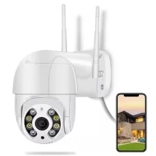 Camera de Segurança WIFI, RJ45, Dome, Rotativa, Visao Noturna, A8, App Icsee