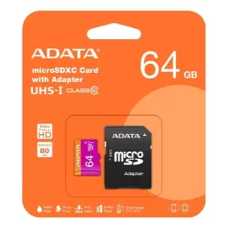 CARTAO MICRO SD  64GB 80MB/s C10 ADATA (AUSDX64GUICL10-RA1)