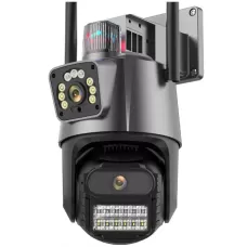 Camera de Segurança Dupla, WIFI, RJ45, Dome, Rotativa, Visao Noturna, 3.6mm, App Icsee