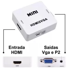 CONVERSOR DE HDMI PARA VGA + AUDIO P2 (ALIMENTADO VIA USB)