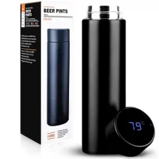 GARRAFA TERMICA 500ML C/LCD TEMPERATURA, EM ACO INOX PRETA - AN-005